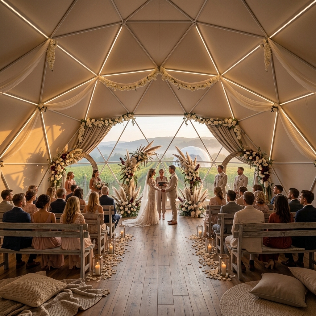 Espacio de glamping preparado para una celebración